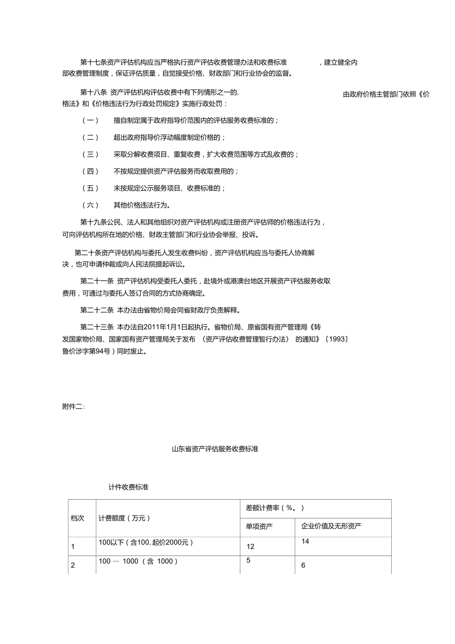 山东省资产评估服务收费标准解析